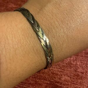 Vintage 925 Italian‎ Sterling Silver Tri Color braid Woven Chain Bracelet 8"